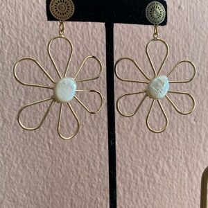 Chic Gold and Pearl Floral Earrings
